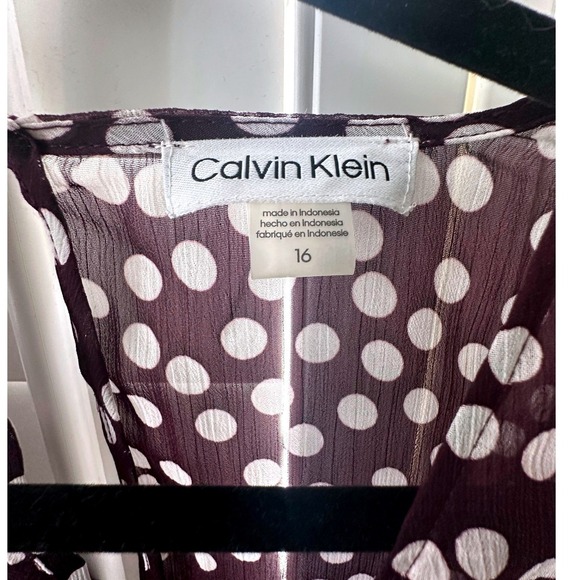 Calvin Klein Women's Burgandy White Polkadot Sleeveless Midi Dress Size 16 NEW - Picture 5 of 13